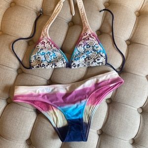 Poko Pano Women's Watercolor Tie Bikini Bathing Suit